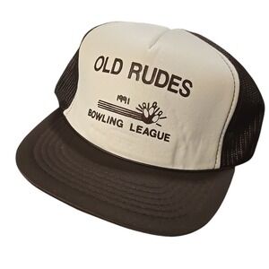 VTG 1991 Old Rudes Bowling League Trucker Hat Mesh Snapback Brwn YoungAn 90s EUC